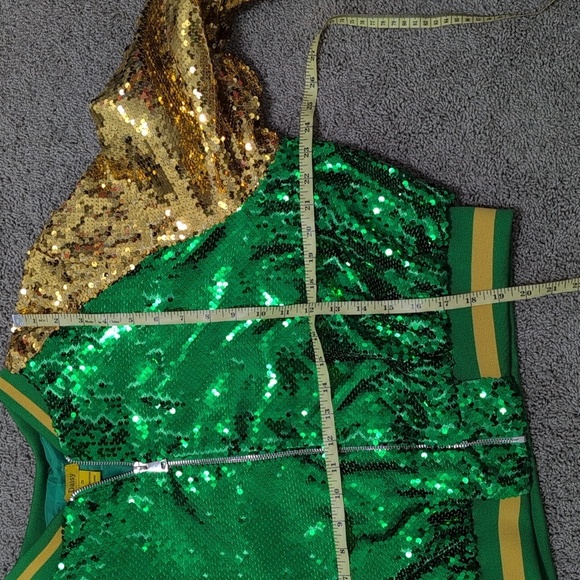Daisy Green And Gold Mardi Gras Inspired Varsity Semi Cropped Jacket Size 2X - Picture 9 of 11